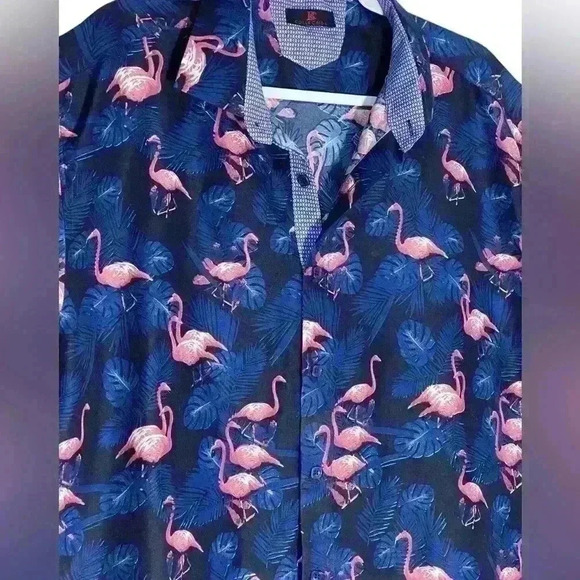 FLOCKING AMAZING FLAMINGO BUTTON UP SHIRT NAVY BC COLLECTION Size 2XL - Picture 6 of 10